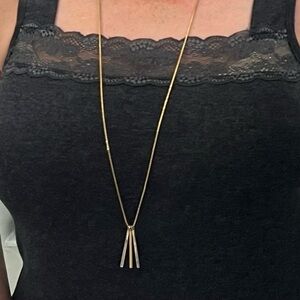 Vintage Long Gold Napier brand Necklace With 3 Gold And Silver Bar Pendants